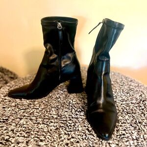 Zara Block Heel Boots - Faux Leather Black